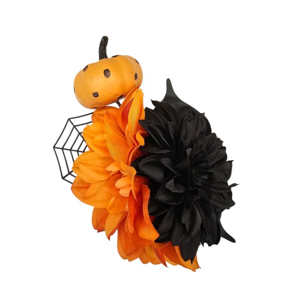 Handmade Halloween Pumpkin & Spiderweb Hair Clip Orange‎ Black Flower Pinup - Picture 3 of 8